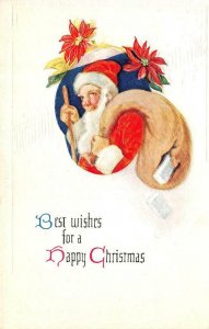 HOLIDAY Greetings  HAPPY CHRISTMAS Santa Claus & Sack  c1910's Embossed Postcard