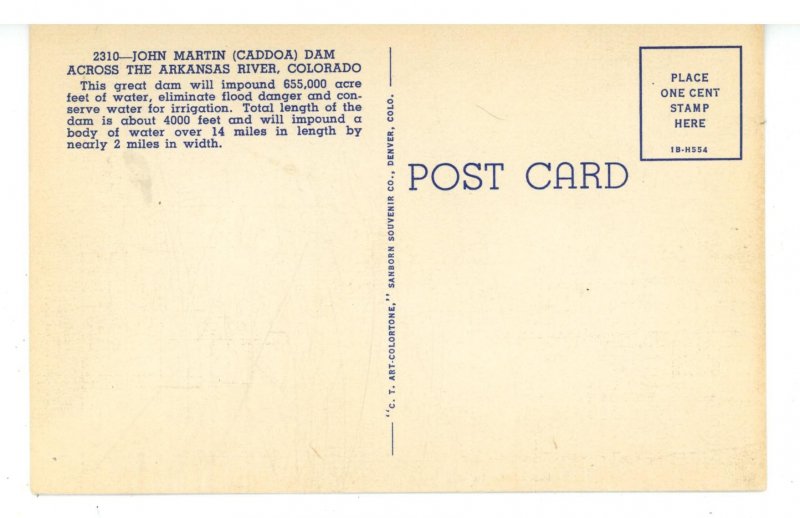 CO - John Martin (Caddoa) Dam, Arkansas River ca 1941