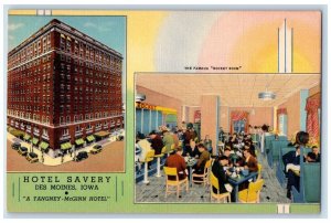 c1950's Hotel Savery Building Cars Dining Room Des Moines Iowa IA Postcard
