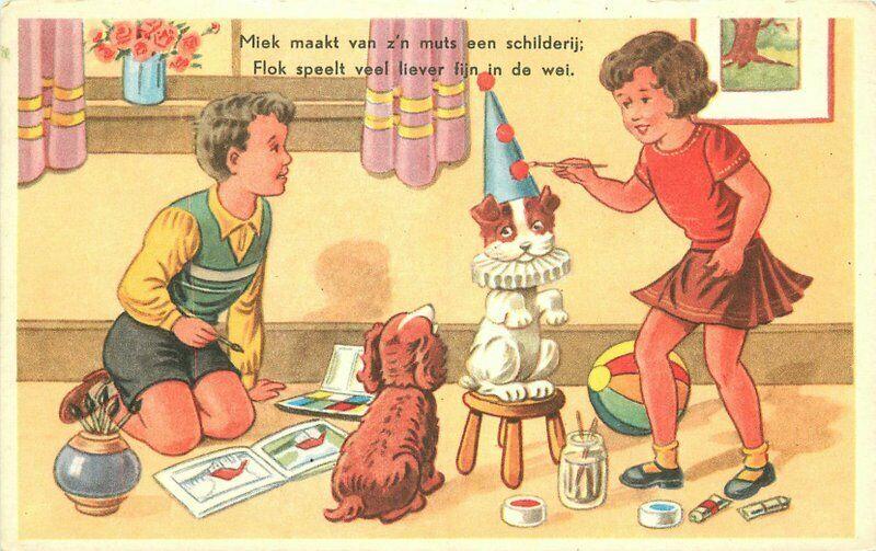 Artist impression 1950s Children's Toys Comic Humor dressed Boys Postcard 1956