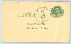 DPO Gold Dust Louisiana La Postcard Edgar M Griffin Williston North Dakota ND