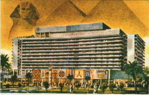 PC EGYPT, CAIRO, NILE HILTON, PYRAMIDS, Vintage Postcard (b39501)