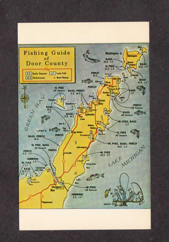 WI Fishing Guide Fish Door County Wisconsin Postcard Egg Harbor, Ephraim