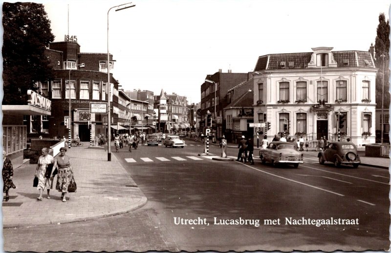 Netherlands Utrecht Lucasbrug met Nachtegaalstraat Vintage RPPC 09.65 