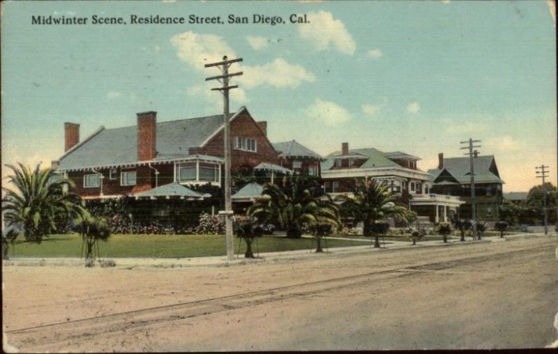 San Diego CA Residence Street c1910 Postcard