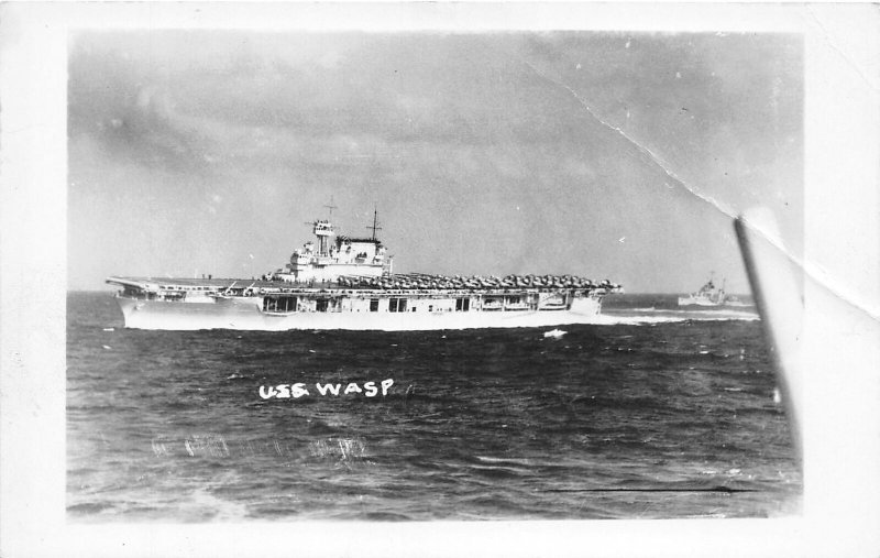 J36/ Ship RPPC Postcard c1940s U.S.S. Wasp Navy Aircraft Carrier 204