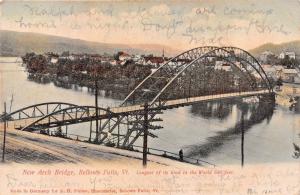 BELLOW FALLS VERMONT~NEW ARCH BRIDGE~A H FULLER PHOTO POSTCARD 1908 PSTMK