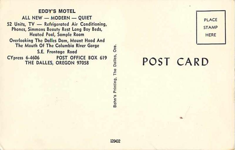 Eddy's Motel S.E. Frontage RD The Dalles Oregon OR Postcard