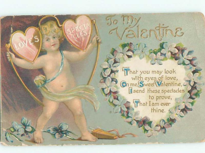 Pre-Linen Valentine CUPID CARRYING HEARTS AB2781