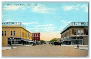 c1950's Third Avenue Commercial Buildings Havre Montana MT Unposted Postcard