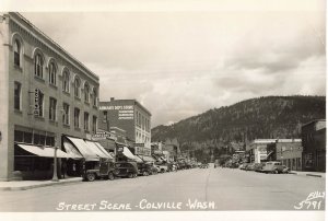 Colville Washington WA~Street Scene-Hotel-Storefronts-Cars~1940s RPPC Postcard