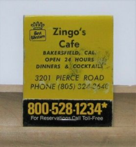 Zingo's Cafe Bakersfield California. California Best Western Vintage Caja de cerillas 