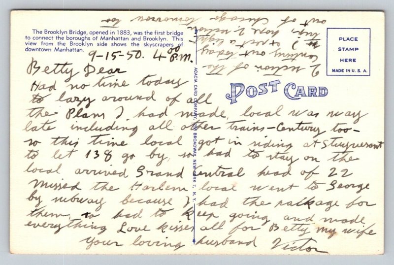 1950 Brooklyn Bridge  New York    Postcard