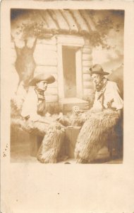 H97/ Interesting RPPC Postcard c1910 Studio Cowboys Chaps Poker 51