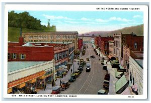 Lewiston Idaho ID Postcard Main Street Looking West Birds Eye View c1920 Vintage