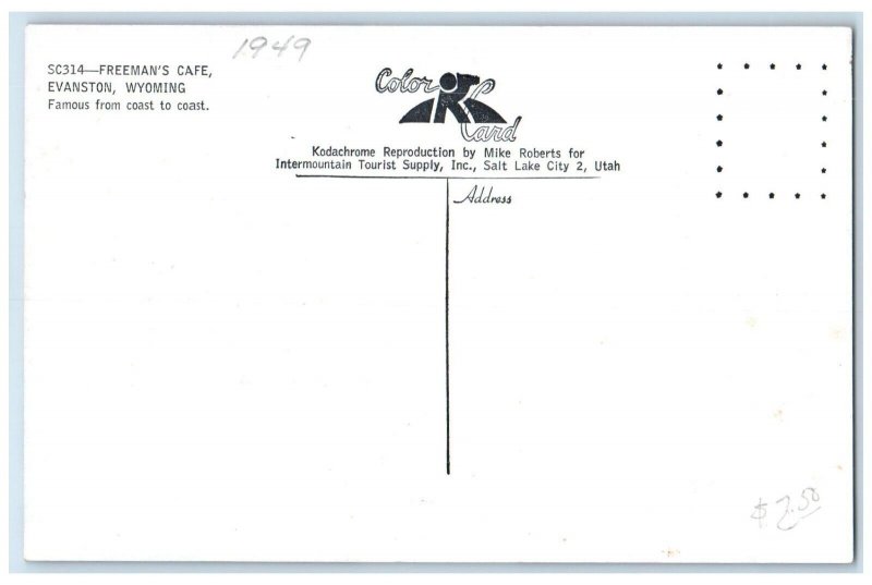 1949 Freeman's Cafe And Hotel Evanston Wyoming WY Multiview Vintage Postcard