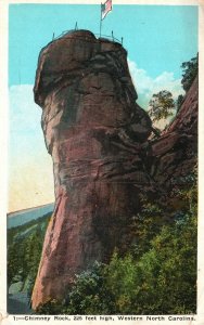 Vintage Postcard 1920's Chimney Rock 225 feet High Western North Carolina N. C.