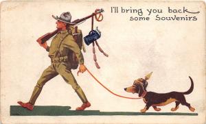 E7/ Patriotic Postcard c1918 Anti-Germany Dachshund Army Soldier Rifle 14