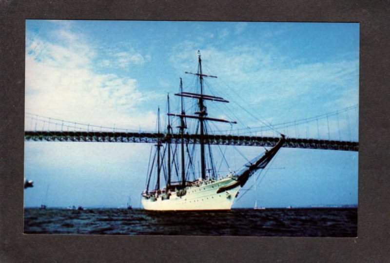 RI Tall Ship Sailing Esmeralda between Jamestown Newport Rhode Island Postcard