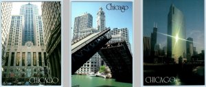 3 Postcards CHICAGO, IL ~ Downtown, Board of Trade, Wrigley Building 4.5x6.5