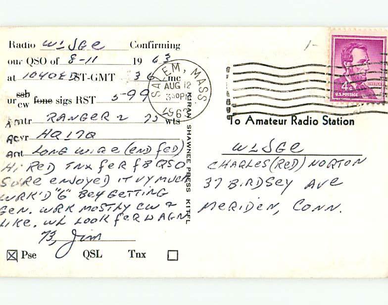 Fireman Firefighter - Qsl Ham Radio Card Peabody Massachusetts MA t1262