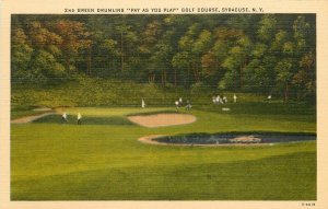 Linen Postcard; 2nd Green Drumlins Pay as You Play Golf Course Syracuse NY