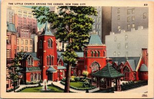Little Church Around Corner New York City NY Fountain Greenery Postcard Unused 