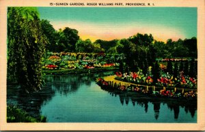 Sunken Garden Roger Williams Park Providence RI Linen Postcard A4