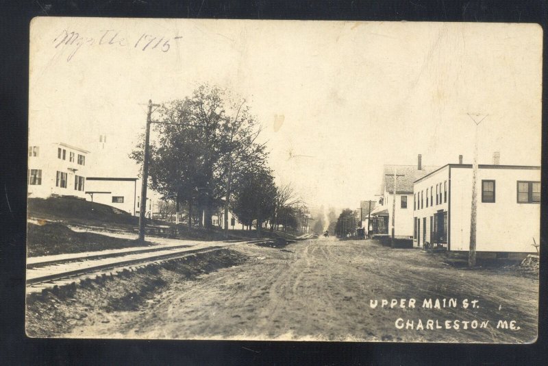 RPPC CHARLESTON MAINE UPPER MAIN STREET SCENE DOWNTOWN REAL PHOTO POSTCARD