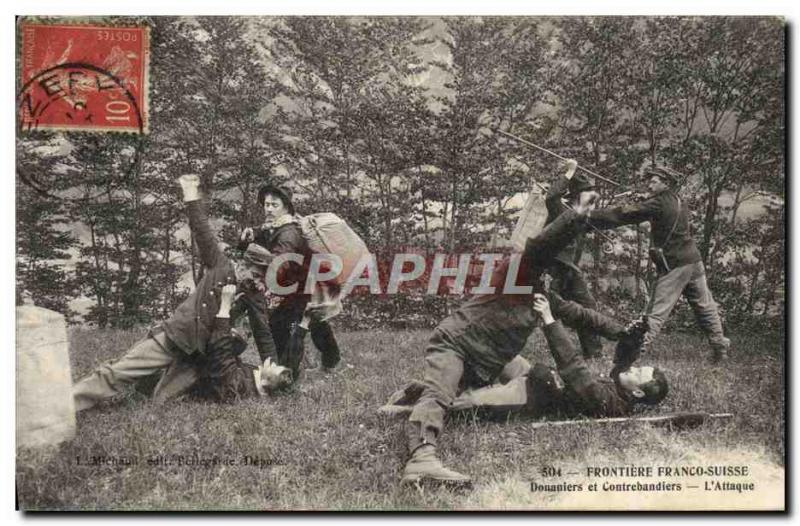 Old Postcard Frontiere Franco Swiss Customs Customs Customs and smugglers L &...