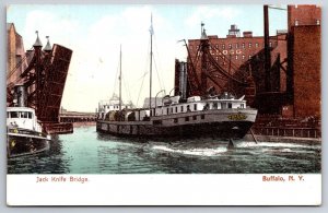 Buffalo New York~Ship Passing Thru Jack Knife Bridge~Harbor~Industry~c1905