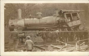 RR Train Wreck Engine 229 Simsbury Connecticut CT c1910 Real Photo Postcard