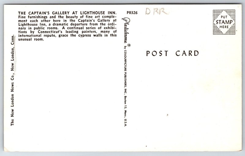 New London Connecticut~Lighthouse Inn Interior~Captains Gallery~1950s PC