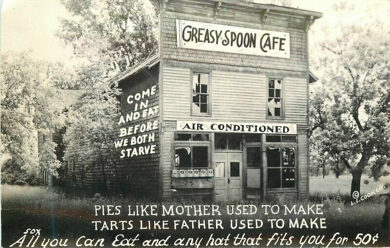 1940s greasy spoon cafe pies tarts humor Cook RPPC Photo Postcardv22-4492