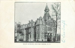 UDB Postcard; High School, Silver Creek NY Chautauqua County, Posted 1906