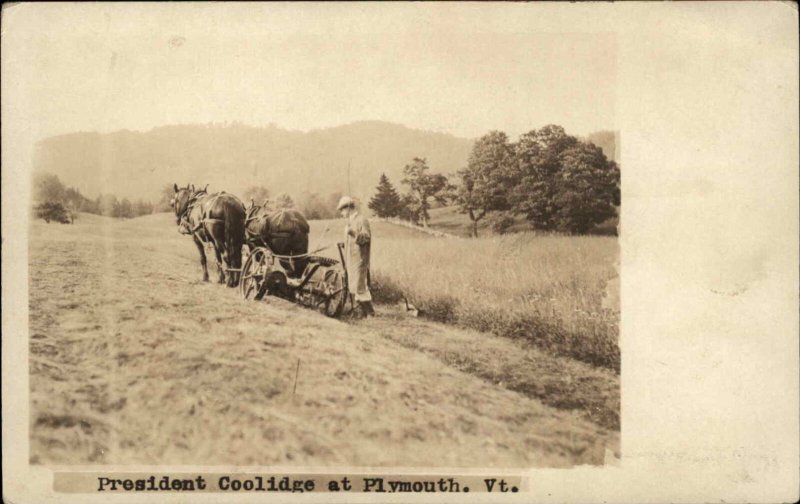 Plymouth VT Vermont President Calvin Coolidge Farming Horse Team RPPC