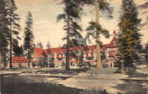 First View of Tahoe Tavern, Lake Tahoe, CA c1910s Hand-Colored Vintage Postcard