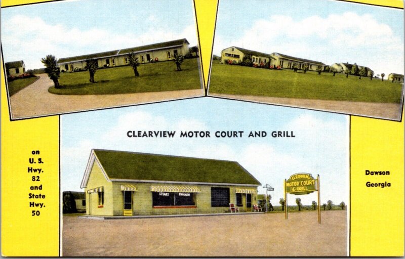 Linen Postcard Clearview Motor Court and Grill in Dawson, Georgia