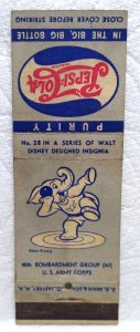 Pepsi Cola Matchbook Cover Walt Disney No 28 Elephant Cannon Ball 1940s WWII