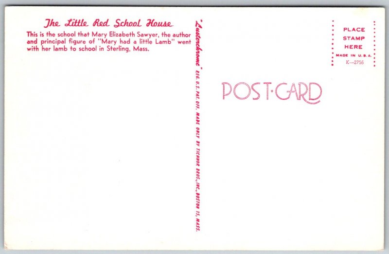 Little Red School House Sterling,MA Massachusetts Vintage Postcard