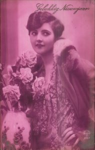 Beautiful Woman Short Wavy Hair Tinted Real Photo Postcard - Art Deco