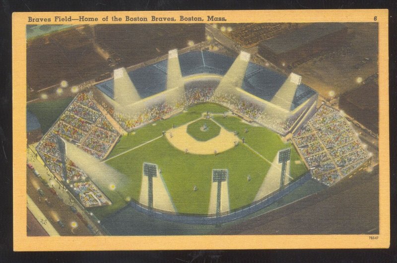 BOSTON BRAVES FIELD BASEBALL STADIUM NIGHT GAME MLB VINTAGE POSTCARD