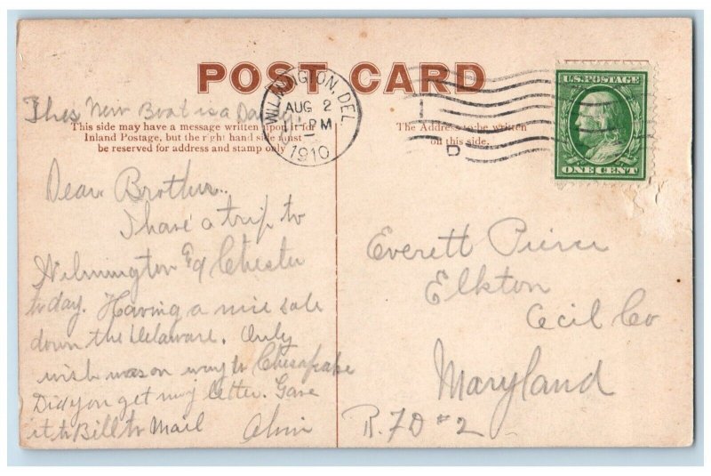 Wilmington Delaware DE Postcard City Of Philadelphia Wilson Line Steamer 1910