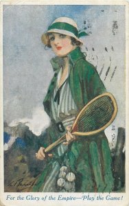 Artist William Barribal woman play tennis game for the Glory of the Empire 1917