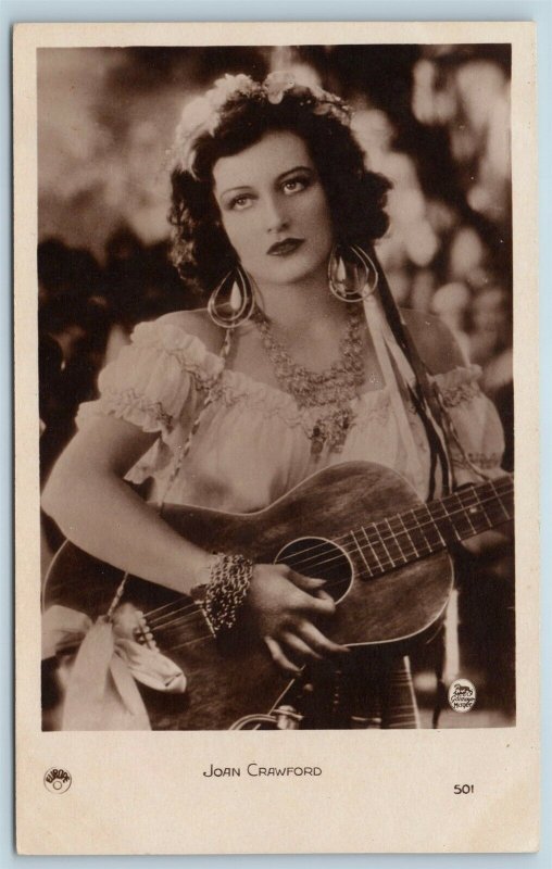 Postcard Joan Crawford With Guitar Goldwyn Mayer RPPC Real Photo c1940s T7