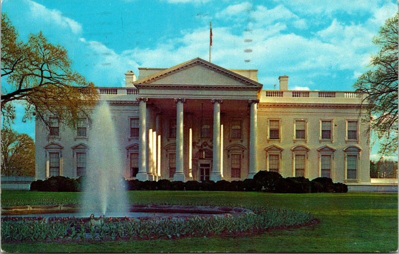 White House N Front Washington DC Water Fountain Postcard PM Cancel WOB Note 