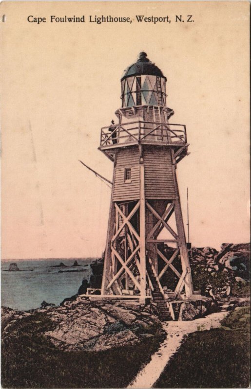 PC NEW ZEALAND, CAPE FOULWIND LIGHTHOUSE, Vintage Postcard (B41522)