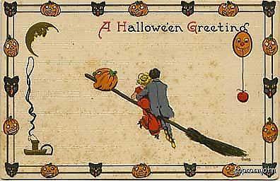 Halloween JOL Witch Broom Black Cats JOLs Poem Postcard