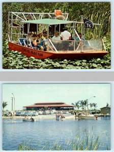 2 Postcards FORT LAUDERDALE, FL ~ Air Boat EVERGLADES HOLIDAY PARK Roadside