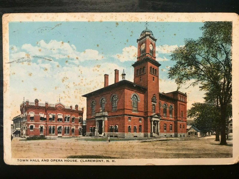 Vintage Postcard 1923 Town Hall Opera House Claremont New Hampshire